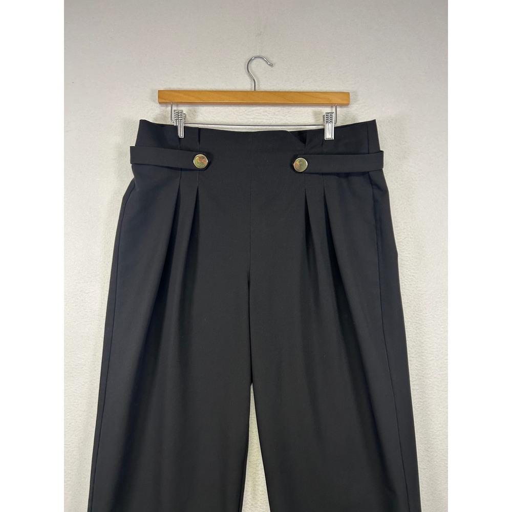 Dark‎ Academia Worthington Womens 12 Black Pleated Gold Button Wide Leg Culottes - Picture 12 of 14